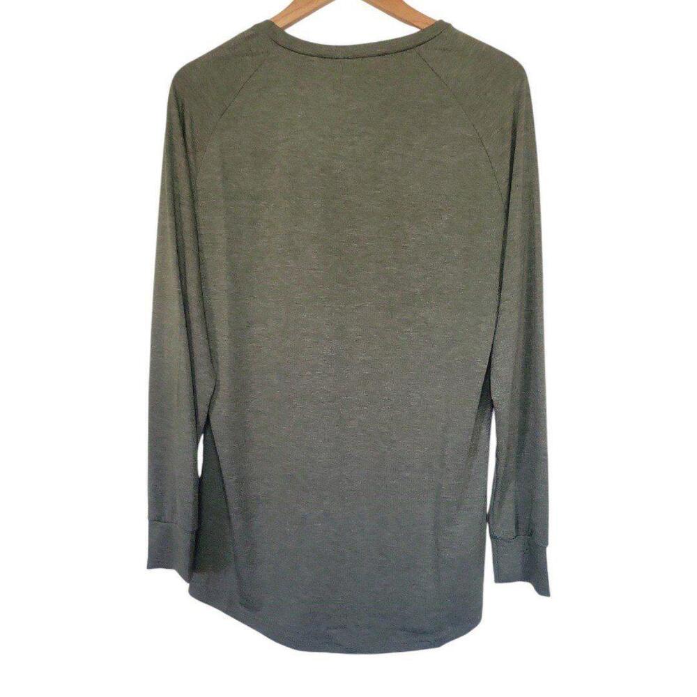 Womens L and XL Forest Green Round Neck Raglan Long Sleeve Tunic High Low Shirt - Picture 4 of 8